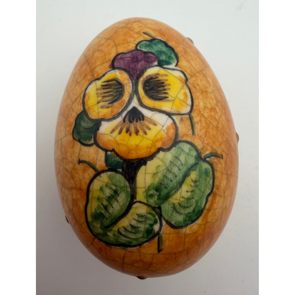 Veneto Flair 1981 Easter Egg Hand Painted Italy Limited Edition Pansy Orange